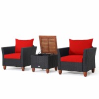 Gymax 3PCS Patio Rattan Conversation Set Outdoor Furniture Set w/ Cushions Red