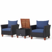 Gymax 3PCS Patio Rattan Conversation Set Outdoor Furniture Set w/ Cushions Navy