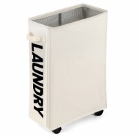 21'' Slim Laundry Basket Hamper 10 Gallon Collapsible Waterproof Organizer Wheels Beige