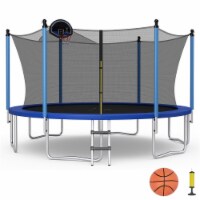 12/14/15/16FT Recreational Trampoline w/ Inner Enclosure Net Basketball Hoop Ladder ASTM 12ft