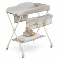 Baby Diaper Changing Table Folding Newborn Nursery Organizer W/Water Basin Wheel Grey