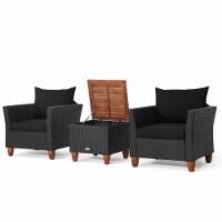 Gymax 3PCS Patio Rattan Conversation Set Outdoor Furniture Set w/ Cushions Black