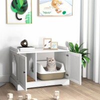 Cat Litter Box Enclosure w/ Scratching Pad & Adjustable Divider End Table Cabinet