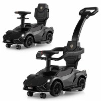 3-in-1 Licensed Lamborghini Ride on Push Car Walking Toy Stroller with USB Port Black