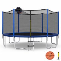 Gymax 15FT Outdoor Large Trampoline Safety Enclosure Net w/ Basketball Hoop Ladder