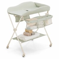Baby Diaper Changing Table Folding Newborn Nursery Organizer W/Water Basin Wheel Green