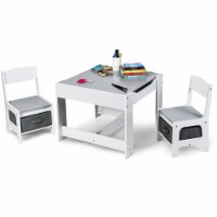 3 in 1 Kids Wood Table Chairs Set w/ Storage Box Blackboard Drawing Grey