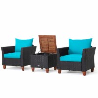 3PCS Patio Rattan Conversation Set Outdoor Furniture Set w/ Cushions Turquoise
