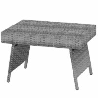 Gymax Folding Rattan Wicker Coffee Side Table Patio Garden Poolside Yard Outdoor Mix Gray