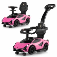 3-in-1 Licensed Lamborghini Ride on Push Car Walking Toy Stroller with USB Port Pink