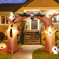 Costway 8 Ft Tall Halloween Inflatable Dead Tree Archway Decor w/ Bat Ghosts & LED Lights