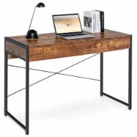 Costway Computer Desk Metal Frame Study Table Home Office Workstation w/2 Drawers Rustic