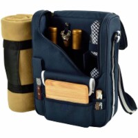 Picnic at Ascot Bordeaux Wine & Cheese Cooler Bag w/Glass Wine Glasses & Blanket Navy Blue