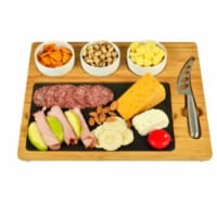 Picnic at Ascot CB53 15 x 13 in. Entertainer Deluxe Bamboo & Slate, 3 Bowl with Knife