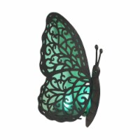Brown Metal Butterfly Green LED Solar Light Outdoor Garden Statue Yard Decor - Green