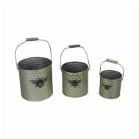 Set of 3 Galvanized Metal Honeycomb Bumblebee Nesting Buckets Home Garden Decor