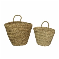 Set of 2 Woven Seagrass Basket Indoor Planters With Handle Decorative Plant Wicker Pots