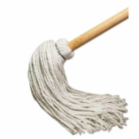 BWK 12 oz Rayon Fiber Head & Deck Mop with Wooden Handle, White - 51 in.