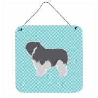 Polish Lowland Sheepdog Dog Checkerboard Blue Wall or Door Hanging Prints