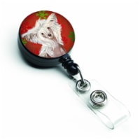 Chinese Crested Red & Green Snowflakes Holiday Christmas Retractable Badge Reel