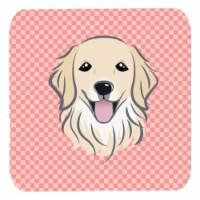 3.5 x 3.5 In. Checkerboard Pink Golden Retriever Foam Coasters, Set Of 4