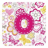 Letter O Flowers And Butterflies Pink Foam Coasters, Set Of 4