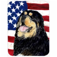 USA American Flag With Tibetan Mastiff Glass Cutting Board - Large