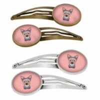 Checkerboard Pink Yorkie Puppy Barrettes Hair Clips, Set of 4