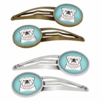 Checkerboard Blue White English Bulldog Barrettes Hair Clips, Set of 4