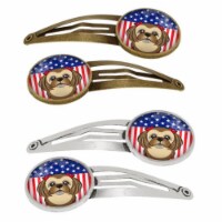 American Flag & Chocolate Brown Shih Tzu Barrettes Hair Clips, Set of 4