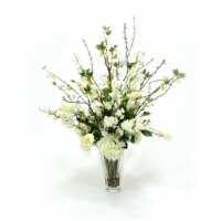 Distinctive Designs 17072 Waterlook Cream White Garden Mix in Fluted Glass Vase - Neutrals