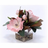 Distinctive Designs 17091 Waterlook Soft Magnolia Blooms And Foliage in Square Glass Vase - P