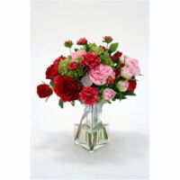 Distinctive Designs 17050A Waterlook Red Roses Peonies And Fushia Dahlia in Triangle Vase - P
