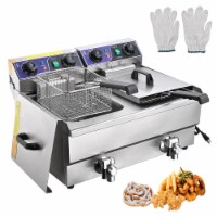 Commercial Electric 23.4L Deep Fryer Dual Tank w/ Timer and Drain Reset Button French Fry