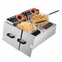 24L 5000W Stainless Steel Electric Deep Fryer Countertop Dual Tank Commercial Restaurant