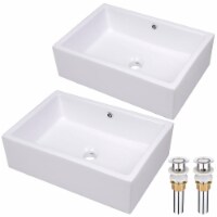 Aquaterior® 2 Pcs Rectangle Porcelain Above Counter Vessel Sink Ceramic Basin Overflow