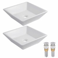 Aquaterior® 2 Pcs Square Porcelain Above Counter Sink Bathroom Ceramic Vessel Basin Drain
