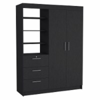 Laurel 3-Tier Shelf and Drawers Armoire with Metal Handles, Black
