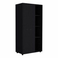 Minto Armoire with 2-door Storage with Metal Rods, Drawer, 3 Open Shelves, Black