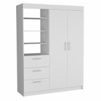 Laurel 3-Tier Shelf and Drawers Armoire with Metal Handles, White
