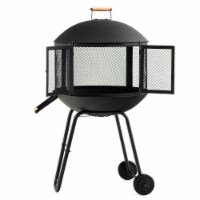Slickblue 28 Inch Portable Fire Pit on Wheels with Log Grate-Black Perspective: Main