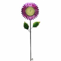 Home & Garden Pink Daisy Thermometer Stake Metal Solar Fahrenheit Celsius 12711