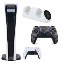 PS5 Digital Console with Extra Gray Camo Dualsense Controller & Dual Charging Dock