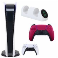 PS5 Digital Console with Extra Red Dualsense Controller & Dual Charging Dock