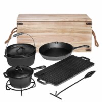Bruntmor Multicolor Camping Cooking Set of 7 - Pre-Seasoned Cast Iron Pots & Pans