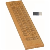WE Games Continous 3 Track Cribbage Set, Solid Wood Board with Metal Pegs