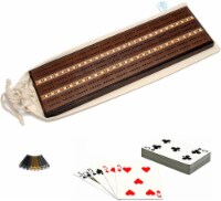 WE Games 3 Track Cribbage Set, Sprint Board - Solid Oak Wood , Dark Stain, Inlay