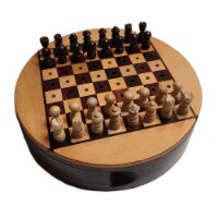 WE Games Round Wooden Travel Chess Set with Pegged Chessmen – 6 inches