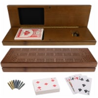 WE Games Cabinet Cribbage Set, Solid Wood Continuous 3 Track Board, pegs & cards