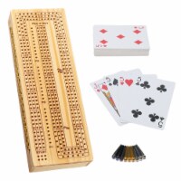 WE Games 3 Player Wooden Cribbage Board Set with storage, Natural Wood